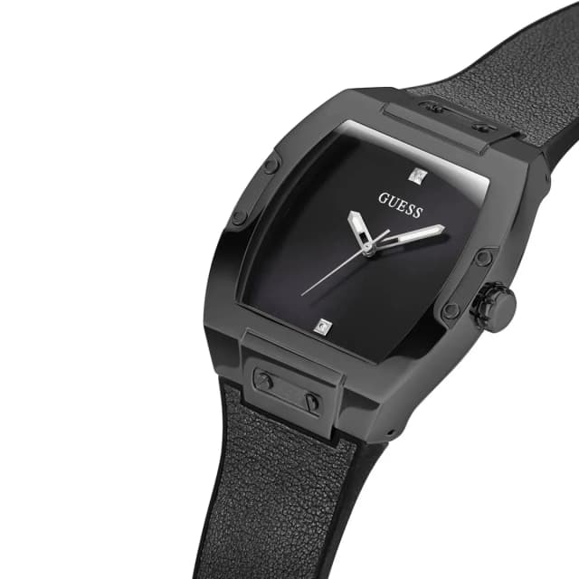  Close-up of the black dial with logo and markers