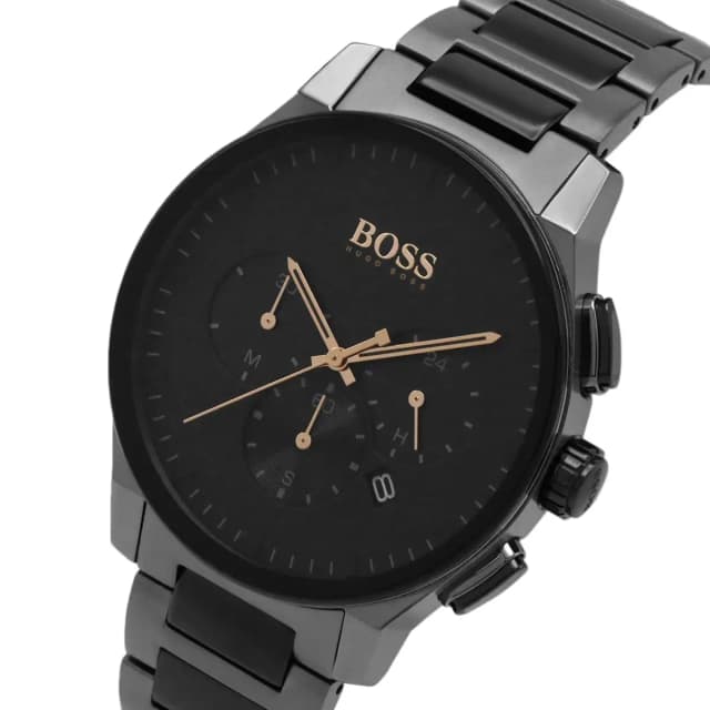 Black dial with BOSS branding and sharp markers