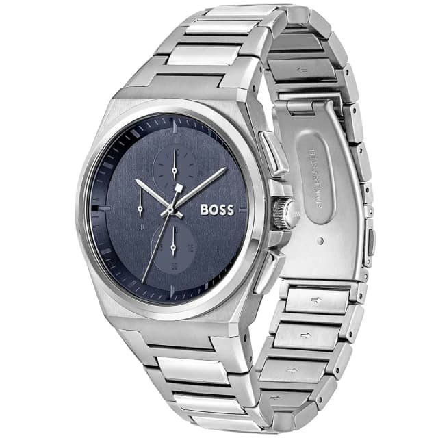 Side profile showing the slim stainless steel case and crown