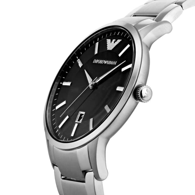 Slim side profile showing the stainless steel case