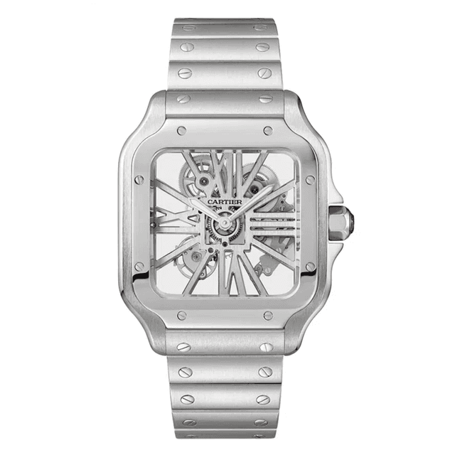 Cartier Santos Skeleton Manual Winding Transparent Skeleton Dial Stainless Steel Watch – Front View